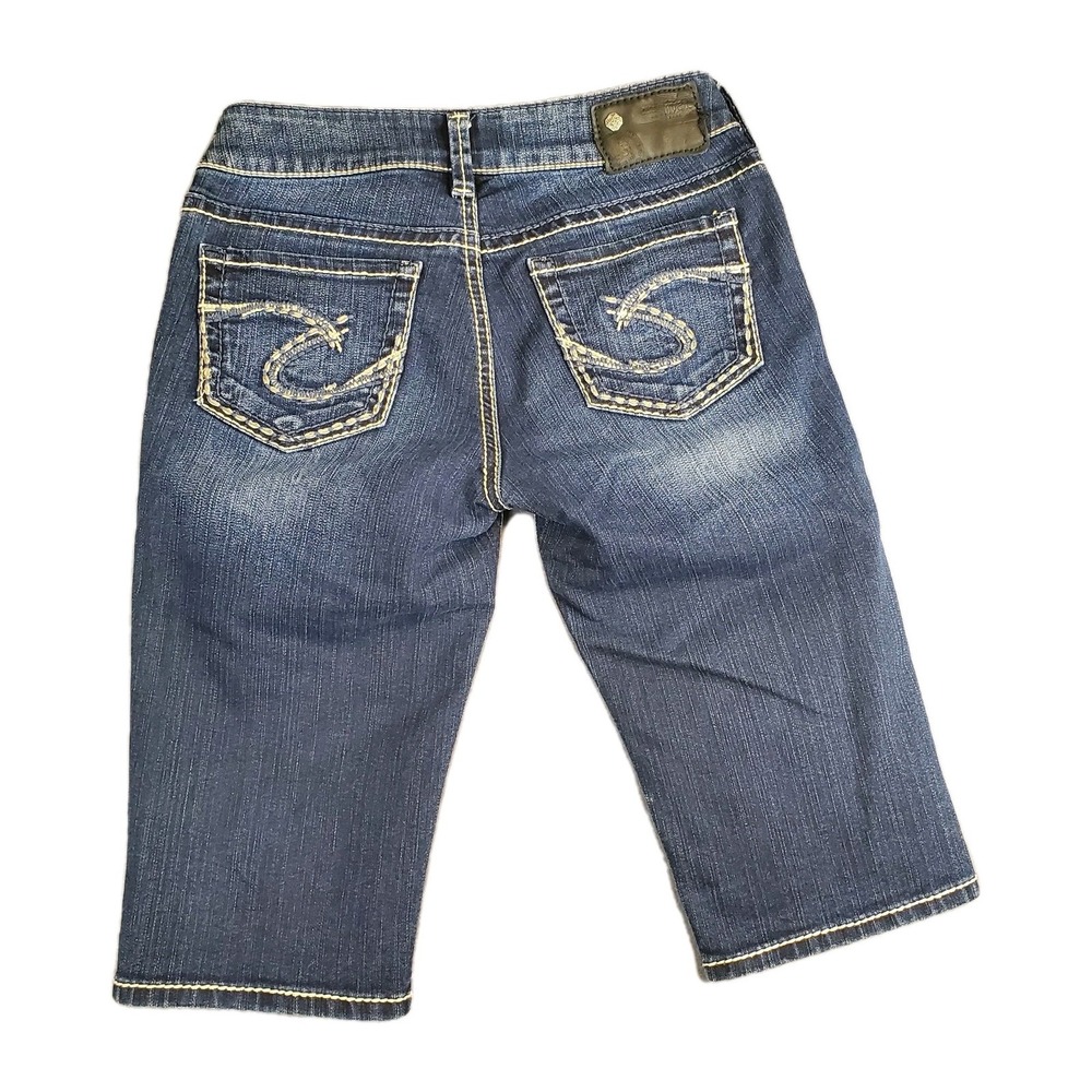 Silver Jeans Suki Bermuda Shorts Womens Size 27x14 Dark Blue Embroidered